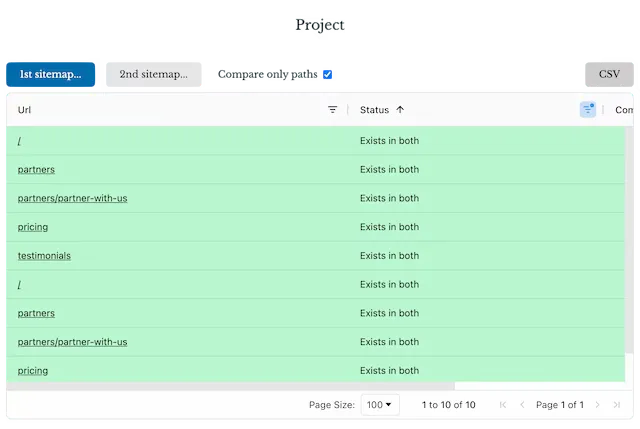 Sitemap compare